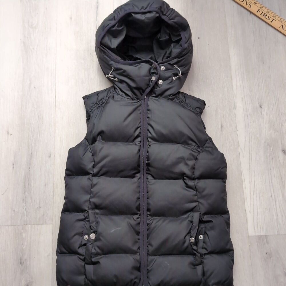 Eddie Bauer Premium Quality Goose Down Vest Women's Small Black Sleeveless Hoodi